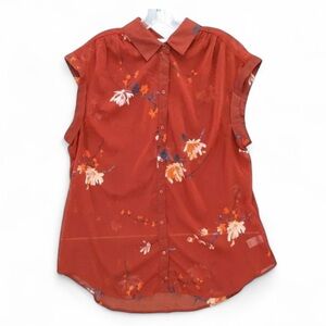 🌙 AVA & VIV Floral Print Sheer Sleeveless Button Blouse